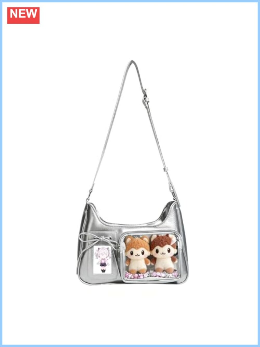 Y2K Ita Bag with Clear Display Windows & Adjustable Shoulder Strap